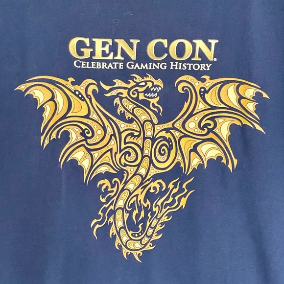 Gen Con Gaming Convention 50 Years Dragon Graphic Navy T Shirt Adult size Large - Picture 3 of 6